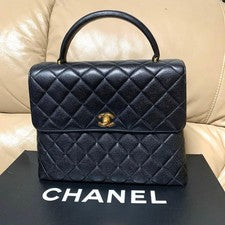 CHANEL Classic Matelasse Caviar Skin Handbag Black 27x25cm Authentic #QY319K