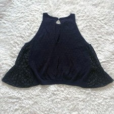 MIU MIU Sleeveless Knit Tops Lace Switching Navy 38
