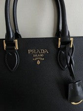 PRADA Saffiano Leather Handbag 2-Way Shoulder Bag Black 1BA113 #QY3OGK