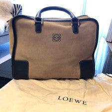 LOEWE Amazona Handbag Beige Dark Brown Leather 2-Tone #QY1AV5