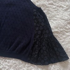 MIU MIU Sleeveless Knit Tops Lace Switching Navy 38