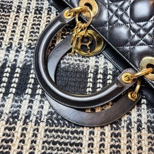 DIOR Lady Dior Cannage Handbag Black Lambskin Women #QY14D4