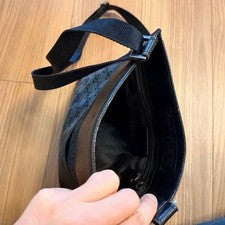 GUCCI GG Canvas Sherry Line Flat Shoulder Bag Black W24 H25 #QYC07S