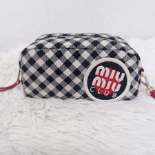 Miu Miu Pouch Gingham Check Black Black Strap Club