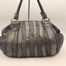 PRADA Crimson Stripe Gathered Nylon Leather Trim Handbag #QYH6CY