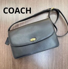 Old Coach Shoulder Bag, Black Leather, Turnlock #QYHL45