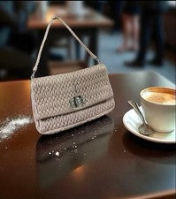 MIU MIU Matelasse Nappa Crystal Buckle Clutch Handbag Beige #QY9GKL