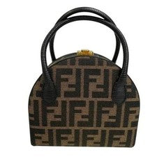 FENDI Canvas Zucca Monogram Leather Trim Handbag Brown Italy #QYELVW