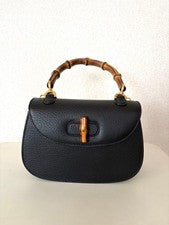 GUCCI Bamboo 2-Way Bag, Black, with Shoulder Strap #QY74IA