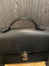 GUCCI Interlocking G 2-Way Black Grained Leather Handbag W35 #QY30WT
