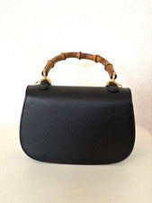 GUCCI Bamboo 2-Way Bag, Black, with Shoulder Strap #QY74IA