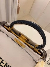 FENDI Peekaboo Selleria Medium White Navy Grained Calf #QYIWWU
