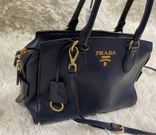 PRADA Prada 2-way leather handbag, navy #QY3WSN
