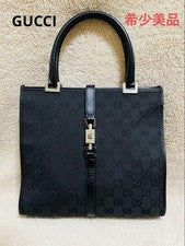 GUCCI Jackie GG Canvas Black Leather Trim Tote Handbag #QYBL8V