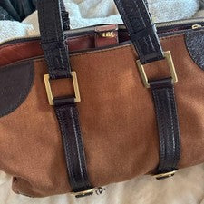 CHLOE Canvas Leather Handbag Brown Dark #QY98OG