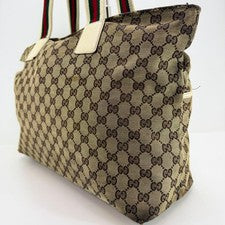 GUCCI Sherry Line GG Canvas Handbag Brown Leather Trim W44 H30 D12cm Fro #QYK5S9