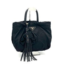 PRADA crinkle nylon handbag, black, gold hardware, metal logo. #QYH6OK