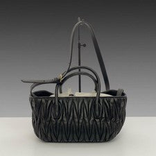 MIU MIU Matelass? 2-Way Handbag, Black Leather Women #QY1QXG