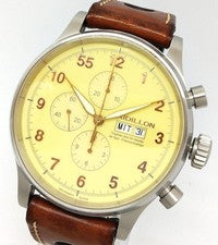 RAIDILLON Valjoux Chronograph Yellow Dial Ltd Brown Leather 48mm #QYIVMV