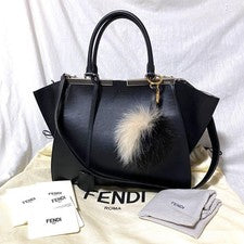 FENDI 2-way Leather Handbag Trois Jours Black #QYHT1M