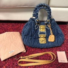 MIU MIU denim bag, Matelass? handbag Tan Women #QY30QU