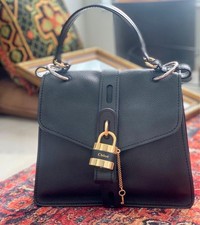 Chloe Abby Medium Bag, Black Leather, Women's, with Padlock #QY4Y1Q