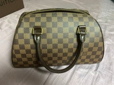 LOUIS VUITTON Damier Brown Leather Handbag Gold Zipper #QYL9DK