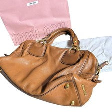 MIUMIU Classic Boston Handbag Brown Leather