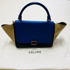 CÉLINE Trapeze Handbag, 2-way, Blue, Black, Beige Leather #QY2LUW