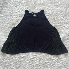 MIU MIU Sleeveless Knit Tops Lace Switching Navy 38