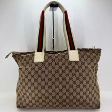 GUCCI Sherry Line GG Canvas Handbag Brown Leather Trim W44 H30 D12cm Fro #QYK5S9