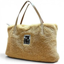 FENDI Boa Leather Handbag with Logo Plate, Brown #QYAJ0E