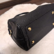 LOUIS VUITTON Embossed Logo Handbag Black Leather W26xH20xD15cm Handbag #QYA477