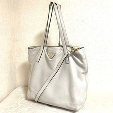 PRADA White 2-Way Leather Shoulder Handbag Large #QYJ4HW