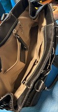 COACH Black Leather Braided Handle Handbag Zip Pocket #QYJ488