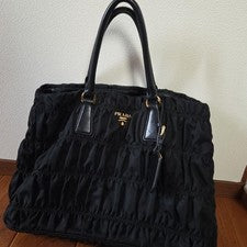 PRADA Gathered Nylon Handbag Black Nylon #QY8TLH