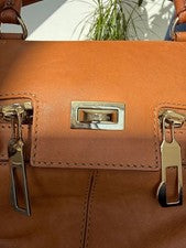 MAX MARA Brown Leather Zip Handbag Dual Handle Medium #QYH66L