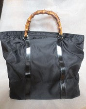 GUCCI Bamboo Large Tote Handbag Black Leather Italy W38.5 H36 D19cm From #QYDBS2