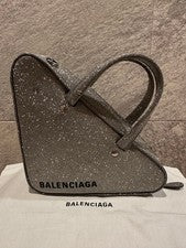 BALENCIAGA Silver Glitter 2-Way Triangle Shoulder Handbag #QYIGFU