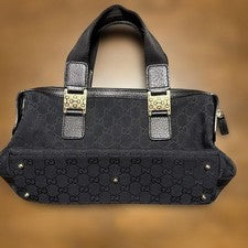 GUCCI GG Canvas Leather Shoulder Handbag Black Gold Hardware #QYI0WX