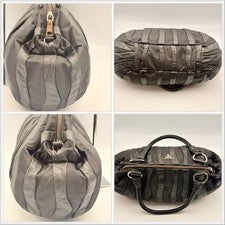 PRADA Crimson Stripe Gathered Nylon Leather Trim Handbag #QYH6CY