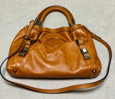 Chloe Victoria Camel Leather Handbag Gold Hardware Isetan Strap #QYCW2O