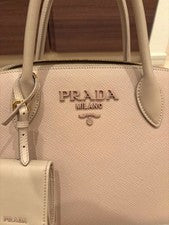 PRADA Monochrome Saffiano Leather Pink Beige Bag #QYAASQ