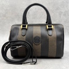 Fendi Pequin Pattern Handbag, 2-Way Shoulder Bag, Mini Boston Bag #QYINXC