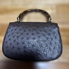 Gucci Ostrich Bamboo Handle Handbag Brown #QYJXMK