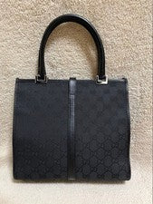 GUCCI Jackie GG Canvas Black Leather Trim Tote Handbag #QYBL8V
