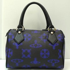 Vivienne Westwood Mini Boston Bag, Logo Mania, Black x Blue #QYC1EM