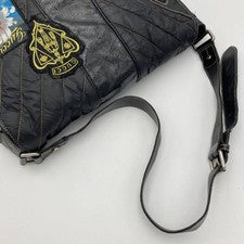GUCCI Quilted Messenger Bag Black Nylon Leather Patch Embroidery #QY0V72