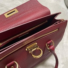 Burgundy leather handbag with gold hardware #QY6154