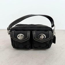 COACH Signature Black Mini Satchel Double Turnlock Bag #QYI9VY